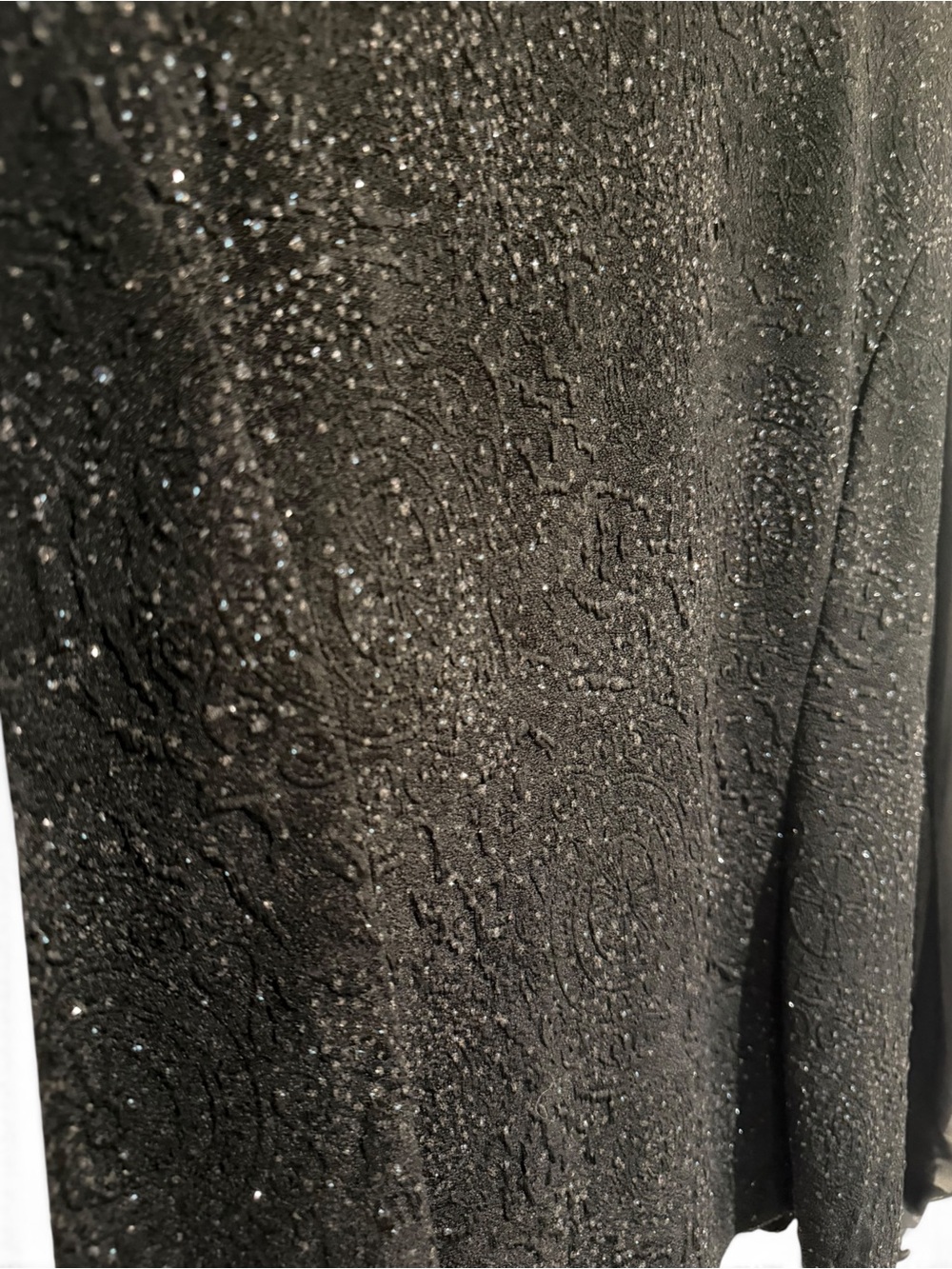 Alex Evenings Black Glitter Knit Blouse Sheer Sleeve Shawl Collar Top Size Large - Picture 5 of 6
